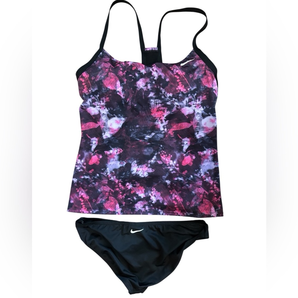 Nike Black and Pink Floral Swim Set
